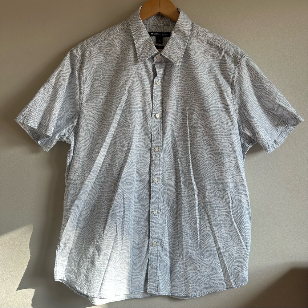 Michael Kors Short‑Sleeve Button‑Down Shirt‎ Men’s XL | Blue & White Slim Fit